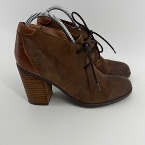 Tommy Hilfiger Duff Brown Suede Leather Lace Up‎ Block Heel Ankle Booties 8.5M